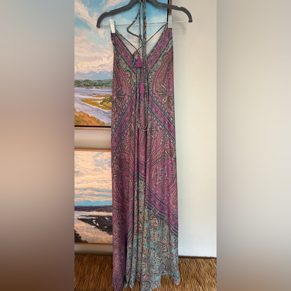 Purple and Pink Tiered Halter Maxi Sundress